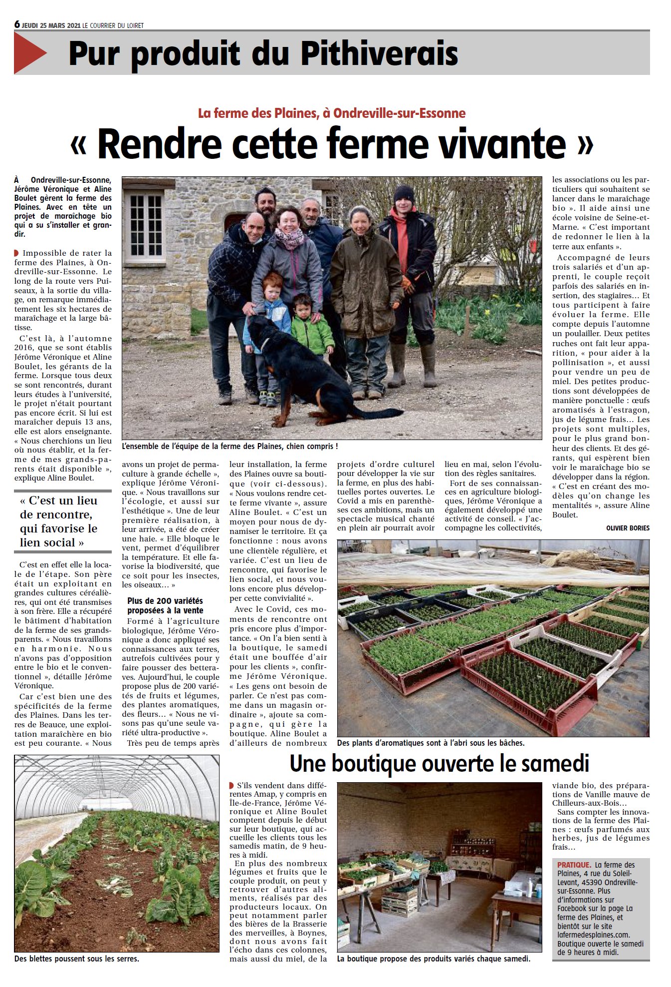 Article du courrier du Loiret - Rendre la ferme des Plaines vivantes"