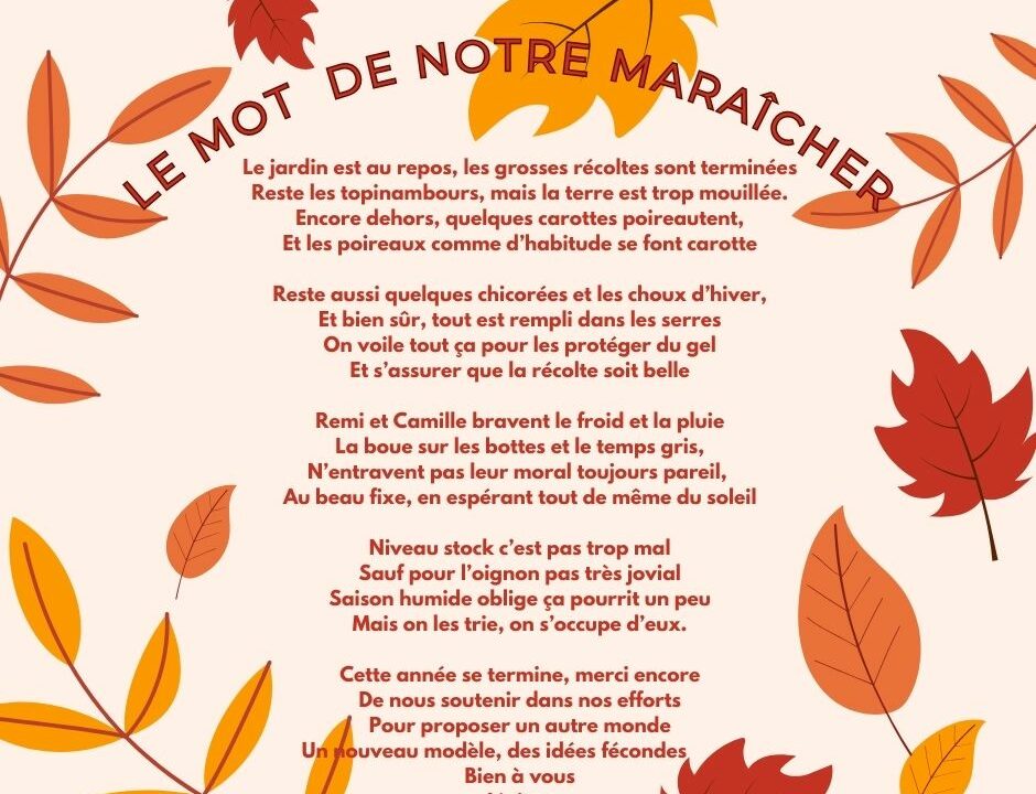 Le mot du maraîcher . La ferme des Plaines- bio - Loiret