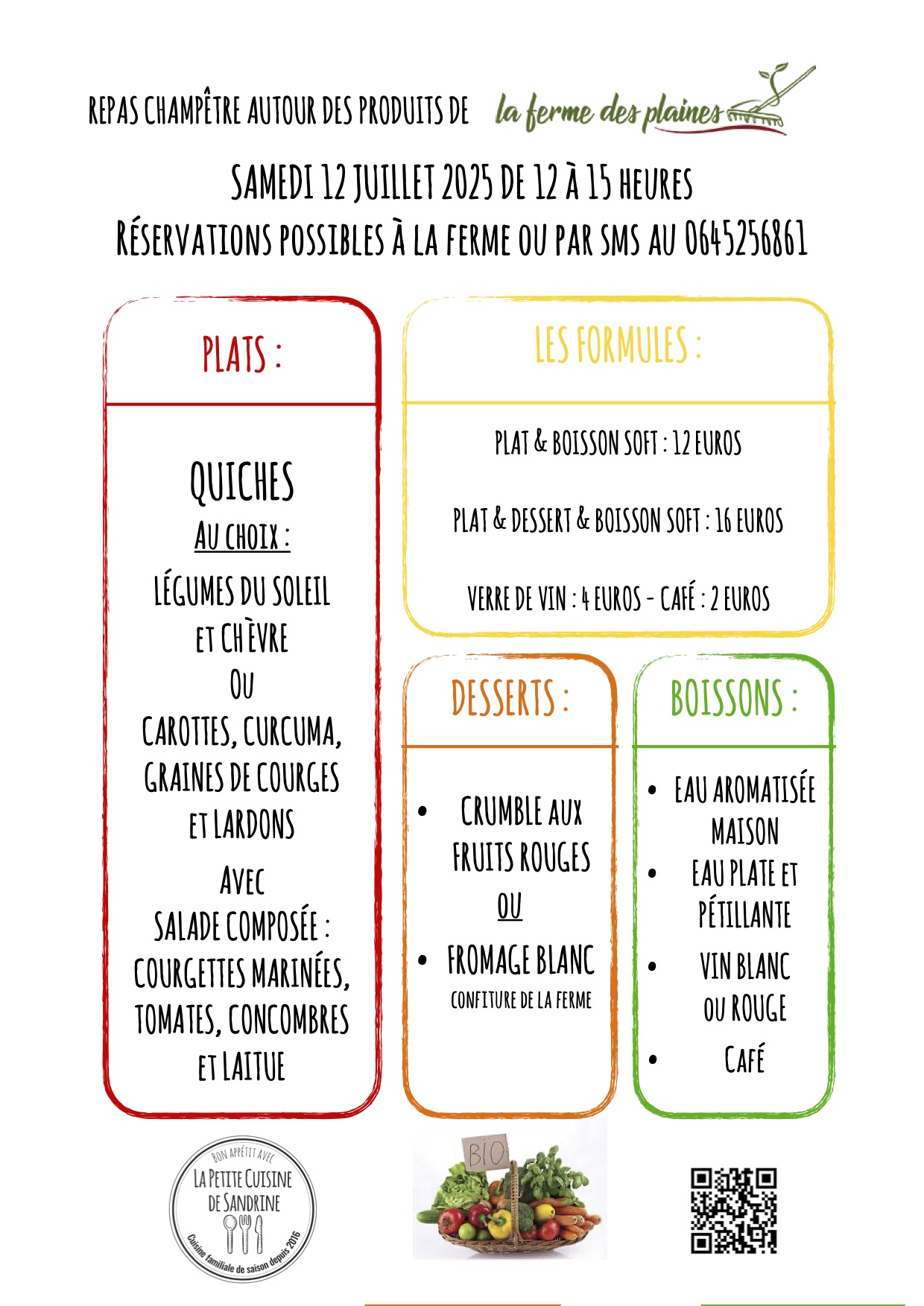 MENU JOURNEE PORTES OUVERTES LA FERME DES PLAINES