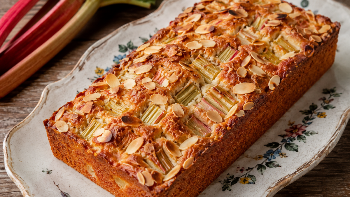 cake à la rhubarbe bio de la ferme des Plaines.